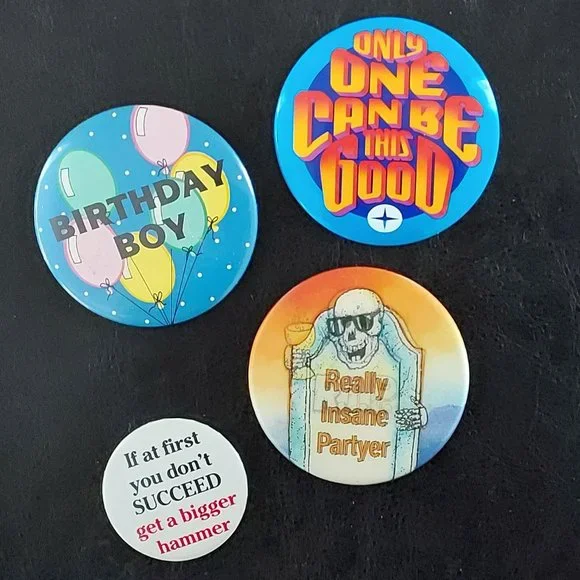 Pop Culture Party Fashion Buttons: Set of 4 - Picture 1 of 4